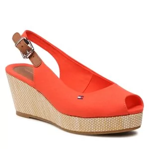 Sandały damskie - Sandały Tommy Hilfiger - Iconic Elba Sling Back Wedge FW0FW04788 Deep Orange SNX - grafika 1