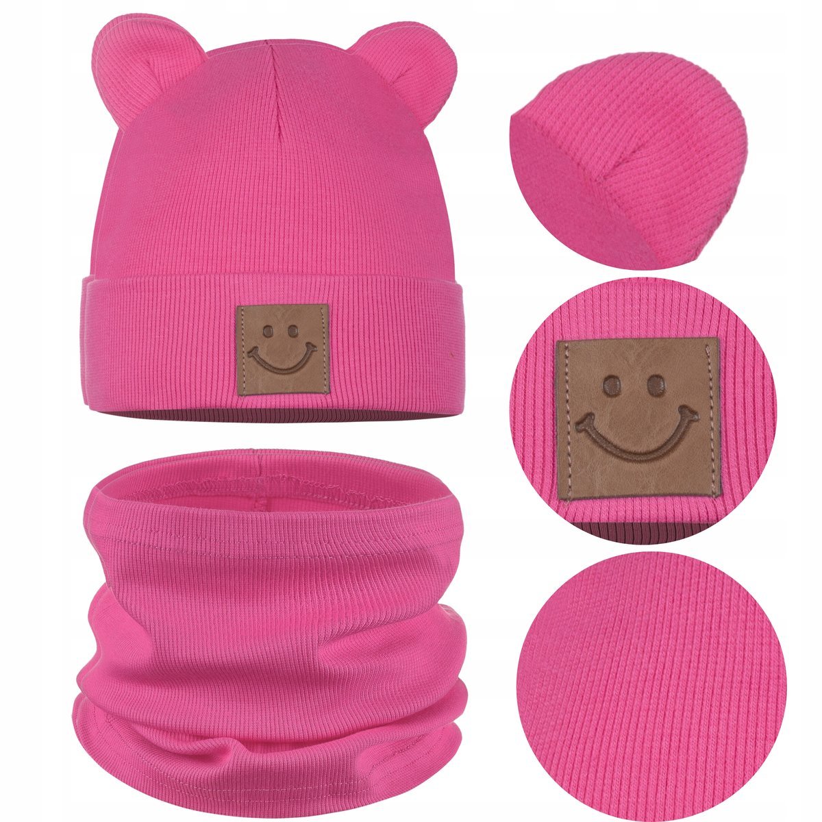 Komplet Dziecięcy Zestaw Czapka Komin Jesienny Bawełna 95% 44-48 Różowy
