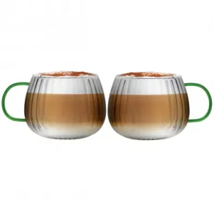 Vialli Design Komplet szklanek z zielonym uchem Tulip 1197 2 x 350 ml - Szklanki - miniaturka - grafika 1