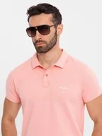 Koszulki męskie - Koszulka polo z bawełnianej dzianiny pique jasnoniebieska V3 OM-POSS-0103 L - miniaturka - grafika 1