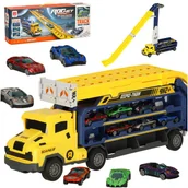 Zabawki konstrukcyjne - Tor wyścigowy samochodowy laweta transporter 6 el. żółty - miniaturka - grafika 1