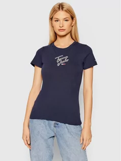 Koszulki i topy damskie - Tommy Jeans T-Shirt Script DW0DW09558 Granatowy Slim Fit - grafika 1