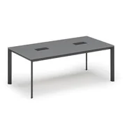 Stoły i stoliki do biura - Stół PRIMO INVITATION 2000 x 1000 x 740, grafit + 2x port blatowy TYP I, czarny - miniaturka - grafika 1