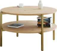 Ławy i stoliki kawowe - Stolik kawowy na złotym stelażu dąb artisan H2-L71 - miniaturka - grafika 1