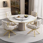 Krzesła - Krzesło do jadalni Flieks zestaw 4 krzeseł obrotowych 360°, krzesło tapicerowane z aksamitnym pokryciem, krzesło kuchenne do salonu ze stalowymi nogami, fotel obrotowy, beżowy - miniaturka - grafika 1