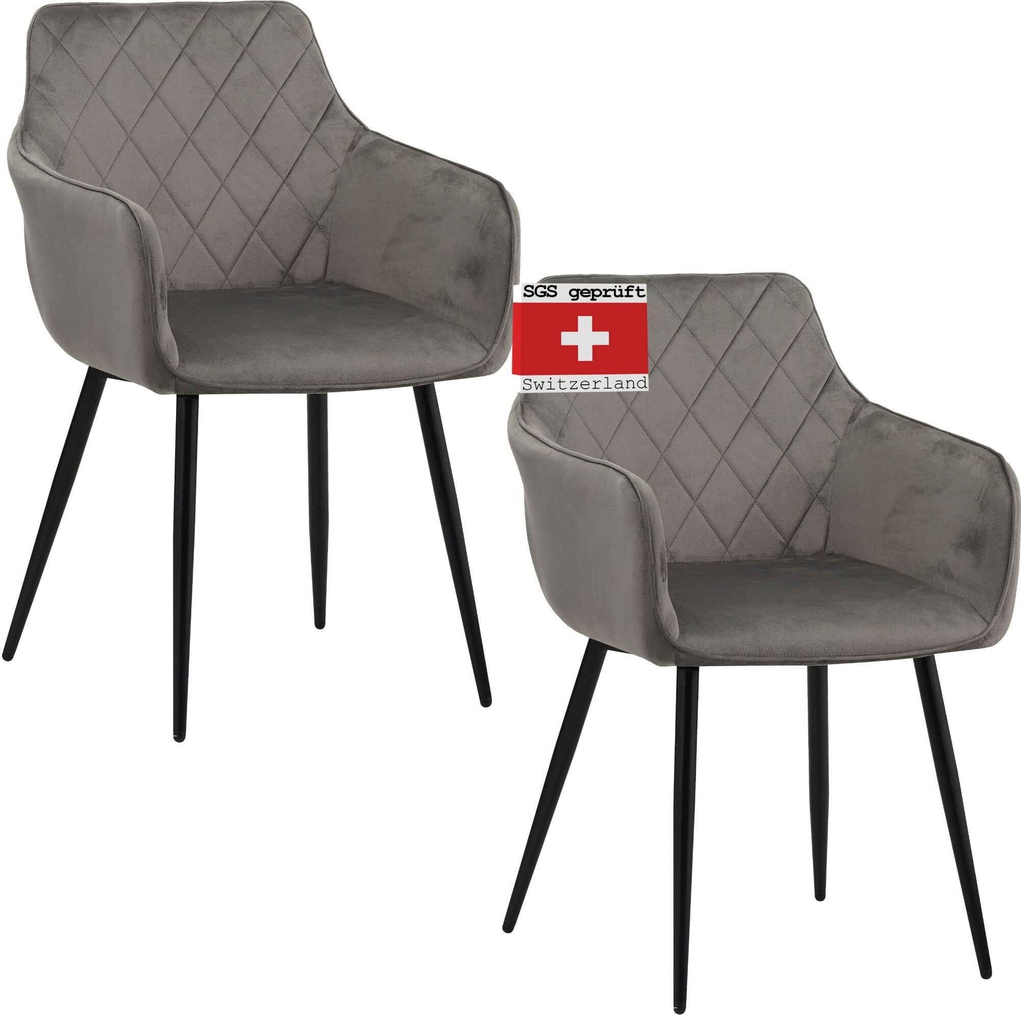 Zestaw 2 krzeseł do jadalni SALO, szary - Nowoczesne i stylowe, wygodne krzesło tapicerowane - Eleganckie krzesło kuchenne, krzesło do jadalni lub krzesło do stołu w stylu retro