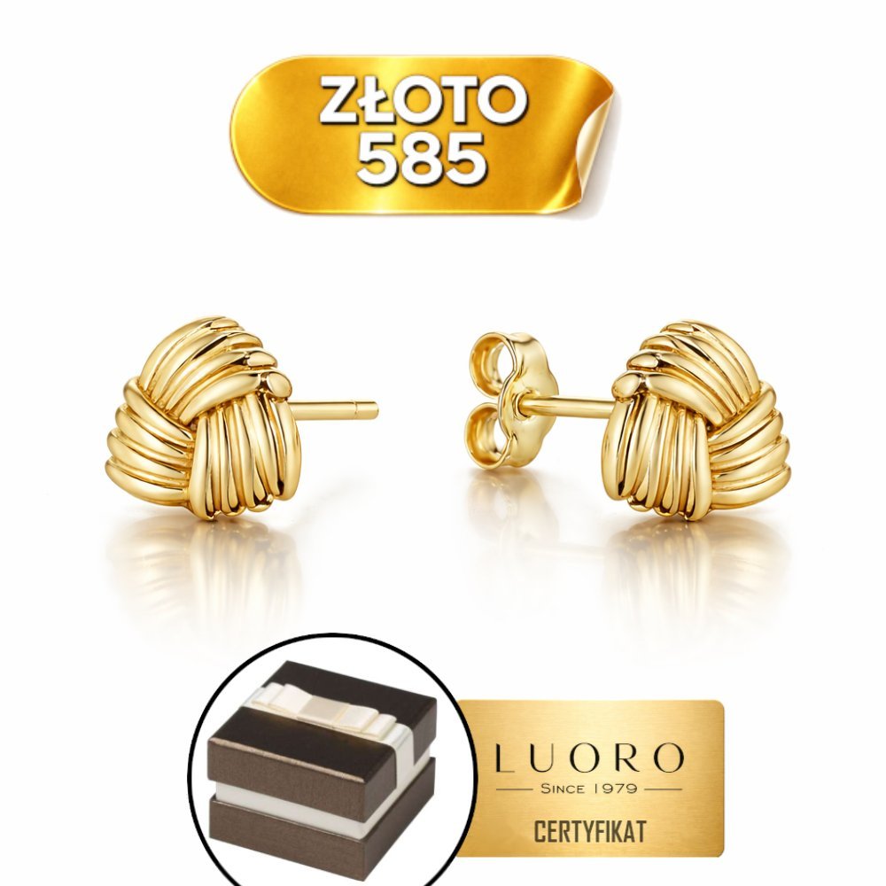 KOLCZYKI ZŁOTE 585 14K TRÓJKĄT PLECIONY SZTYFT 7,5 MM ELEGANCKIE