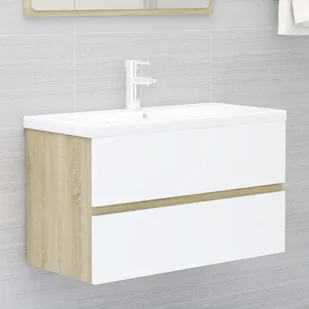 vidaXL Szafka pod umywalkę, biel i dąb sonoma, 80x38,5x45 cm, płyta vidaXL - Szafki łazienkowe - miniaturka - grafika 2