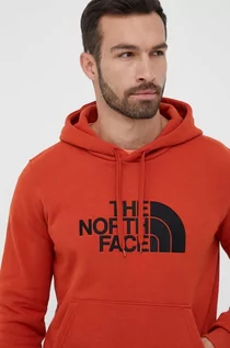 Bluzy męskie - The North Face bluza bawełniana męska kolor pomarańczowy z kapturem z aplikacją - grafika 1