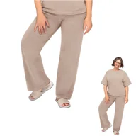 Dresy damskie - Spodnie Damskie Dresowe S Beżowe Z Kieszeniami Szerokimi Nogawkami Bawełniane - miniaturka - grafika 1