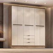 Szafy - Szafa 6-drzwiowa z 3 szufladami - szer. 180 cm - Beżowy i naturalny - PEROLI - miniaturka - grafika 1