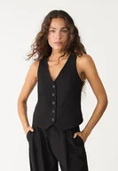 Kamizelki damskie - Stradivarius Krótka kamizelka zapinana na guziki Czarny XL - miniaturka - grafika 1