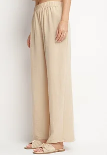 Beżowe Szerokie Spodnie Typu Palazzo z Wysokim Stanem Sellevia - Spodnie damskie - miniaturka - grafika 1