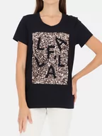 Koszulki i topy damskie - Granatowy t-shirt damski z cekinową aplikacją L'AF Paris - miniaturka - grafika 1