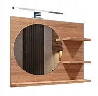 Lustra - Lustro łazienkowe okrągłe dąb sonoma, z półkami, prawe + LED - miniaturka - grafika 1