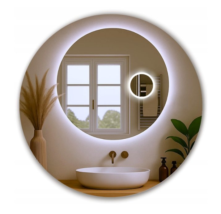 LUSTRO LED 65 OKRĄGŁE Z LUSTERKIEM KOSMETYCZNYM 3xPOWIĘKSZENIE DO MAKIJAŻU BARWA ZIMNA