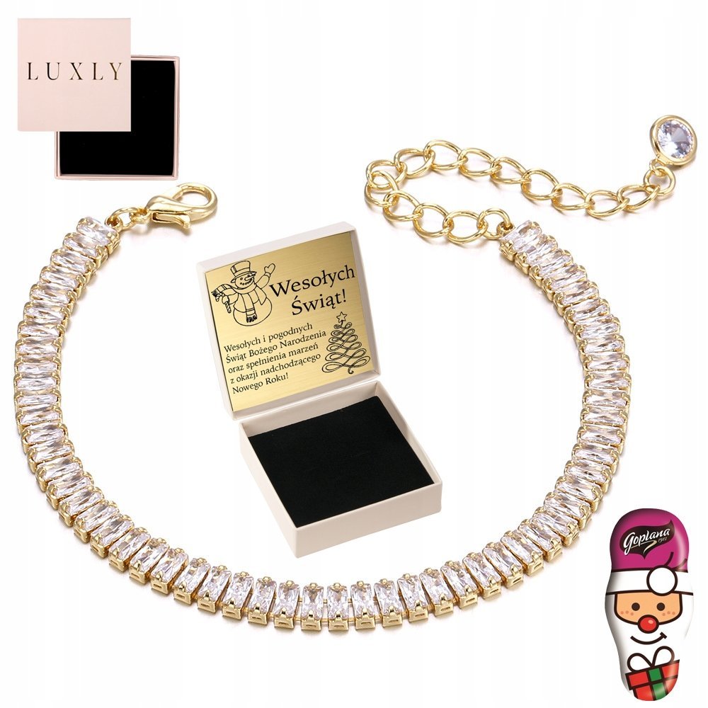 Bransoletka Damska Złota Z Kryształkami Regulowana Piękna Z Grawerem