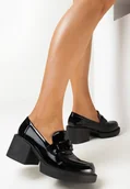 Półbuty damskie - Czarne Półbuty Mokasyny na Szerokim Słupku ze Skórzaną Wkładką Muwani - miniaturka - grafika 1