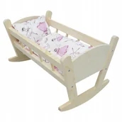 Domki dla lalek - KOŁYSKA DREWNIANA NATURALNA + POŚCIEL BALETNICE - miniaturka - grafika 1