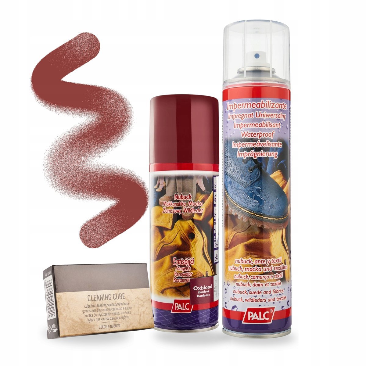 Bordowy Spray Renowator Impregnat 400 ml i Gumka do Zamszu Palc Zestaw 3w1