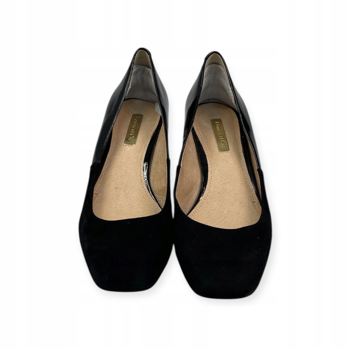 Czółenka Louise et Cie r. 36 czarne zamszowo-lakierowane na niskim słupku