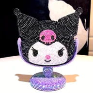 Lusterka do makijażu - TEMU 1pc Sanrio Kulomi Tabletop Mirror - Handmade DIY with Rhinestones, Creative Desktop Vanity Mirror, Rotatable And Portable Makeup Mirror. - miniaturka - grafika 1