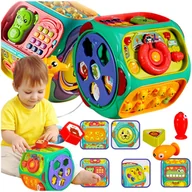 Zabawki sensoryczne - KOSTKA EDUKACYJNA ZABAWKA INTERAKTYWNA BĘBEN WIELOFUNKCYJNY 8w1 ROZWÓJ 18M+ - miniaturka - grafika 1