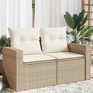 vidaXL Sofa ogrodowa z poduszkami, 2-osobowa, beż, polirattan - Sofy ogrodowe - miniaturka - grafika 1