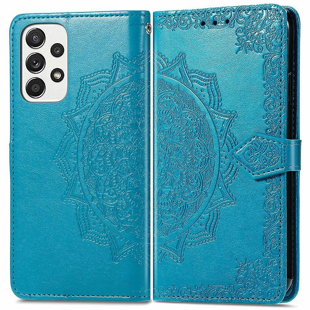 Wytłaczana osłona mandali do Samsung Galaxy A53 5G, etui na telefon z portfelem Stand Flip Premium z paskiem Niebieski Style C Samsung Galaxy A53 5G