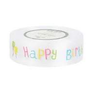 Pasmanteria - Wstążka satynowa ozdobna z napisem Happy Birthday 25mm / 23m - miniaturka - grafika 1