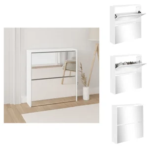 vidaXL Szafka na buty z lustrem 2 przegrody biały wysoki połysk 63x17x67 cm - Półki i szafki na buty - Szafki na buty - miniaturka - grafika 1