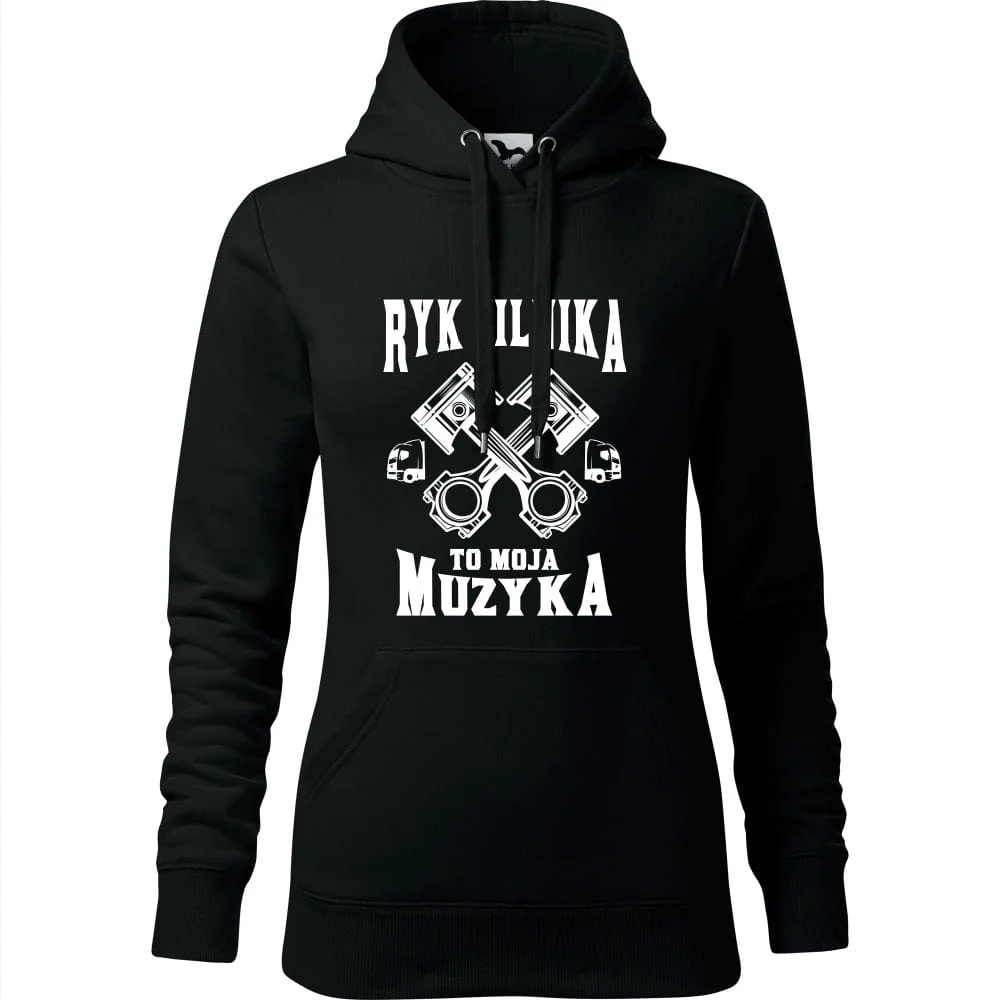 Damska Bluza Z Kapturem - Ryk Silnika To Moja Muzyka Czarny Xs