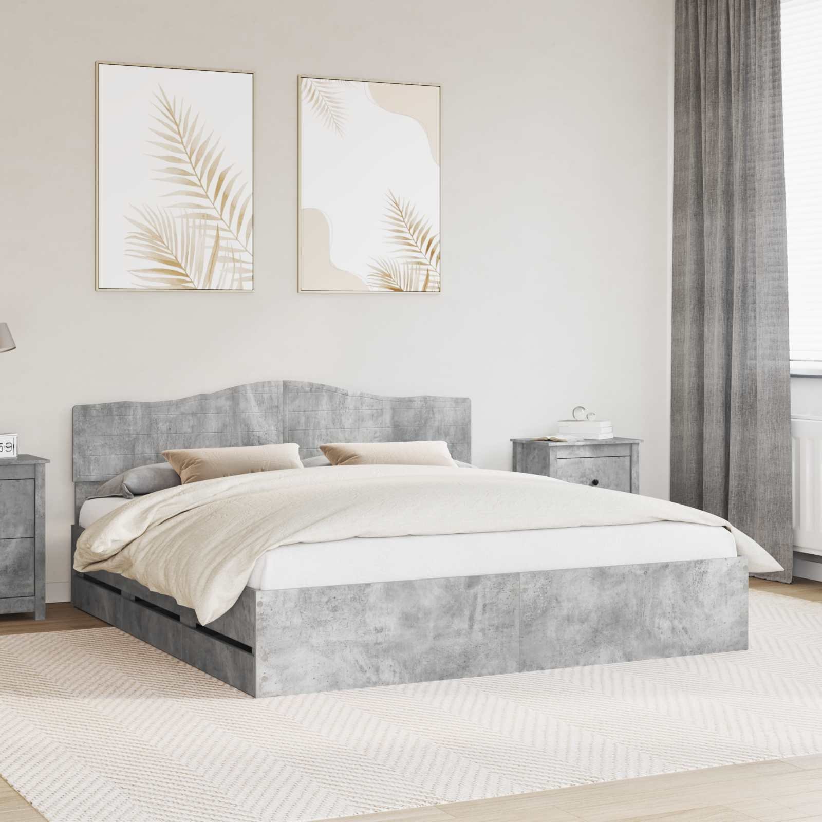 vidaXL Ramka łóżka Betonowy szary Drewno inżynieryjne 200 x 200 cm