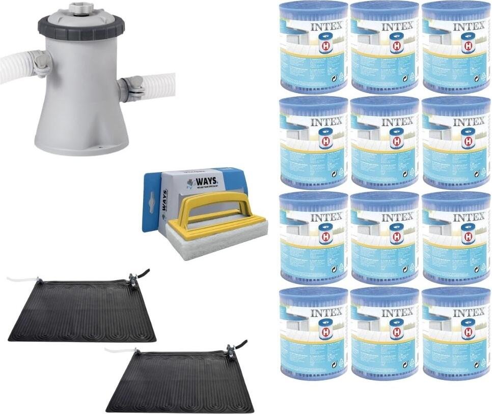 WAYS - Pielęgnacja basenu - 2x podgrzewacz basenu i pompa filtrująca 1250 l/u oraz 12 filtrów typu H i szczotka szorująca WAYS
