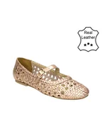 Baleriny - Bullboxer Skórzane baleriny w kolorze złotym - miniaturka - grafika 1