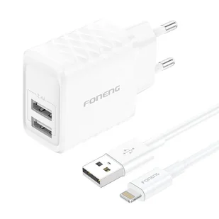FONENG ładowarka sieciowa EU53 2.4A 12W 2xUSB + kabel Lightning Biały - Ładowarki do telefonów - miniaturka - grafika 1