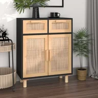Szafki nocne - Komoda, czarna, 60x30x75 cm, lita sosna i naturalny rattan - miniaturka - grafika 1