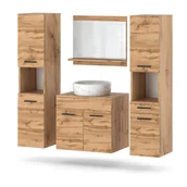 Meble łazienkowe - Zestaw mebli łazienkowych 120cm wiszący szafka lustro słupek dąb wotan - miniaturka - grafika 1