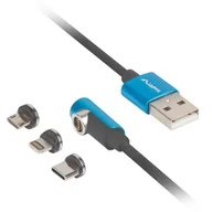 Kable komputerowe i do monitorów - LANBERG Kabel USB Micro USB/Lightning/USB-C 1 m Czarno-niebieski - miniaturka - grafika 1