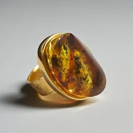Pierścionki - Pozłacany srebrny pierścionek z bursztynem bałtyckim - miniaturka - grafika 1