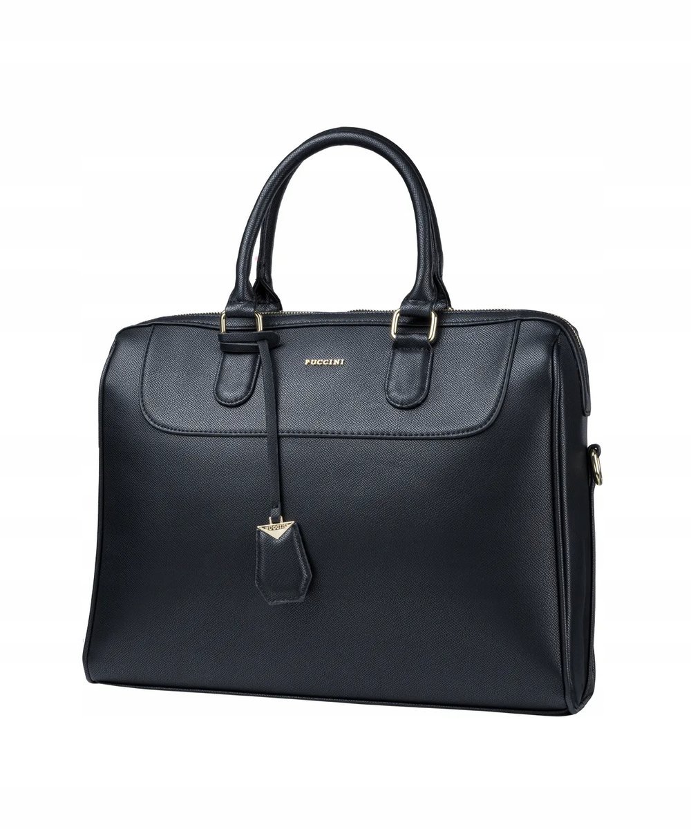 PUCCINI Torba Na Laptopa Damska Czarna z Ozdobnym Brelokiem BAXP00261-1