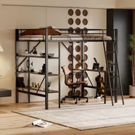 Łóżka dla dzieci i młodzieży - Metalowa rama łóżka 90x200cm, łóżko piętrowe ze stolikiem i trzema dużymi półkami, czarne - miniaturka - grafika 1