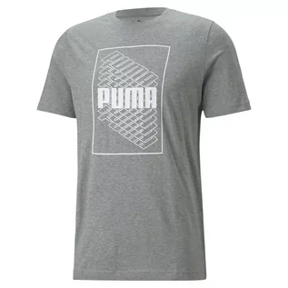 Koszulki sportowe męskie - Męska Koszulka PUMA PUMA WORDING GRAPHIC TEE MEDIUM GRAY HEA 67174403 – Szary - grafika 1