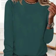 Bluzki damskie - TEMU Damski T-Shirt z Długim Rękawem i Okrągłym Kościerzem - Miły, Casualowy Kolorze Turkusowej Zieleni na Jesień & Wiosn - miniaturka - grafika 1
