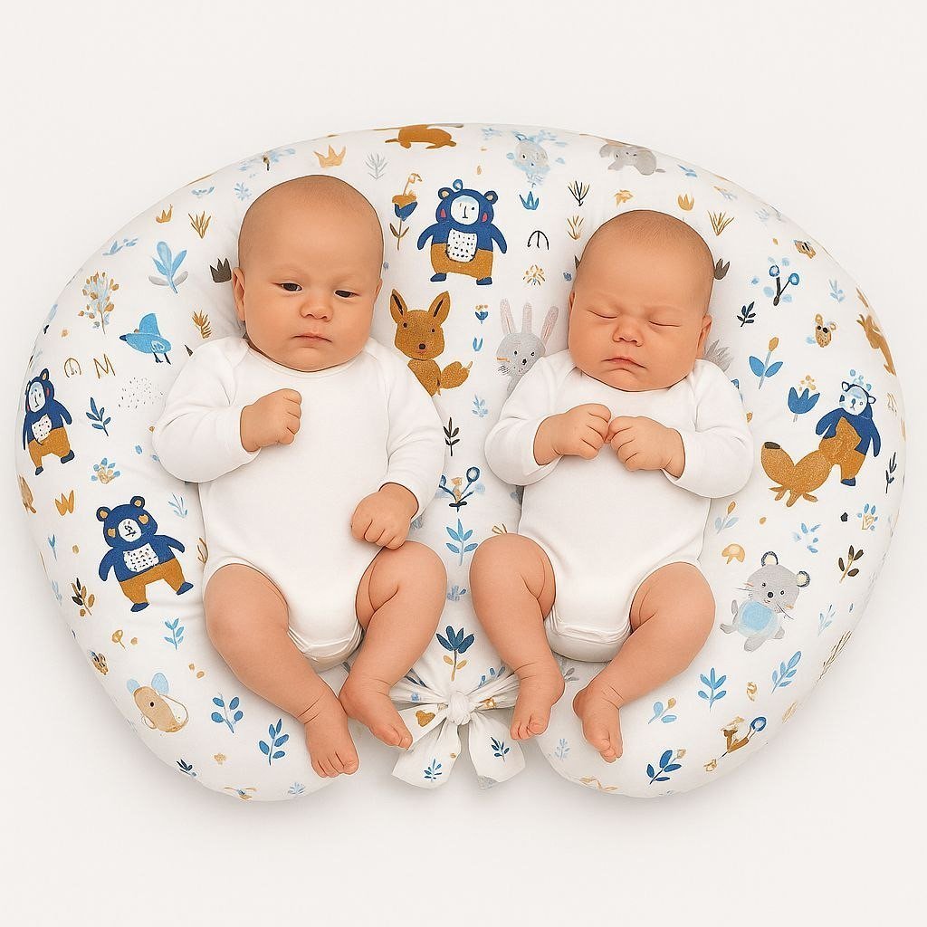 Poduszka rogal do karmienia bliźniąt + zdejmowana poszewka - misie granatowe