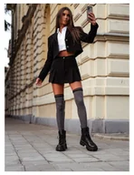 Skarpetki damskie - Zakolanówki bawełniane z wąską koronką - grafitowe - miniaturka - grafika 1