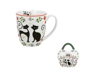 Kubki - Kubek do kawy i herbaty porcelanowy DUO w koszyczku KOTY ETNO 460 ml - miniaturka - grafika 1