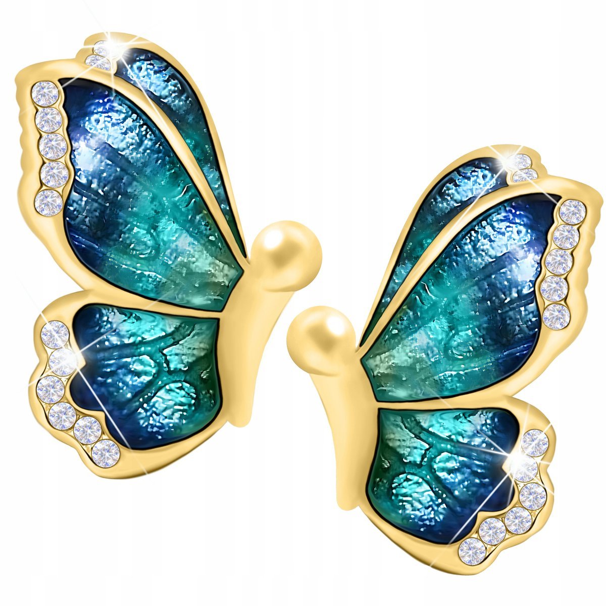 Złote Kolczyki Niebieskie Skrzydła Motyla Motyl z Cyrkoniami SREBRO 925
