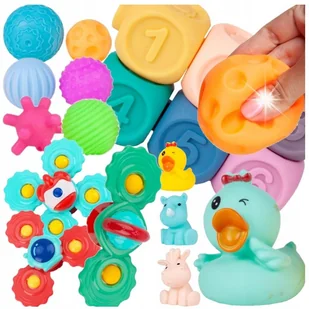 MIĘKKIE KLOCKI SENSORYCZNE GRYZAKI bezpieczne + ZESTAW SPINNERÓW GRZECHOTKI - Zabawki sensoryczne MIĘKKIE KLOCKI SENSORYCZNE GRYZAKI bezpieczne + ZESTAW SPINNERÓW GRZECHOTKI - Zabawki sensoryczne - miniaturka - grafika 1