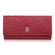 Portfele - Duży portfel damski skórzany w kwiaty czerwony AL-12-RD Paolo Peruzzi - miniaturka - grafika 1
